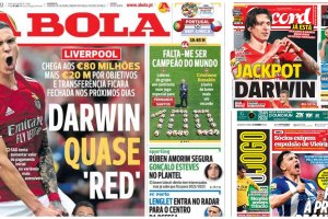 Las portadas de este jueves en la prensa de Portugal con Darwin Núñez.