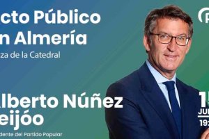 Cartel anunciador del acto de Feijóo en la capital.