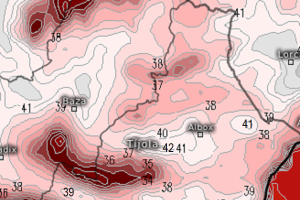 Mapa de temperaturas en Almería.