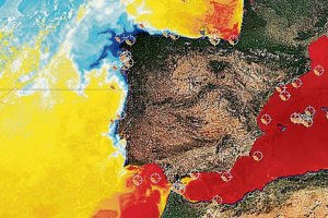 Mapa de temperaturas del mar, mucho más cálido en el Mediterráneo que en el Atlántico