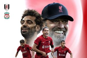 El cartel del partido del partido del Liverpool con Darwin Núñez.