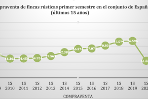 Compraventa de fincas rústicas primer semestre en el conjunto de España (últimos 15 años)