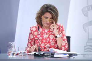 Teresa Ribera durante la comparecencia de ayer.