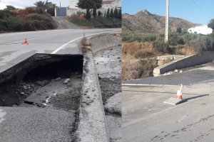El antes y el después del socavón en la AL-9105 de Huércal-Overa.