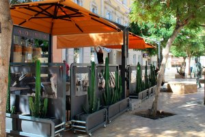 Una terraza con toda su tramoya ha florecido en  el corazón de la Puerta de Purchena.