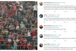 La afición del Almería, aplaudida en el Villamarín y también en redes sociales.