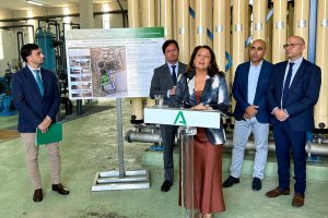 La consejera de Agricultura, Carmen Crespo, en su intervención desde la EDAR de El Ejido.