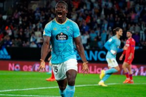 Aidoo celebrando el gol del empate frente al Getafe.