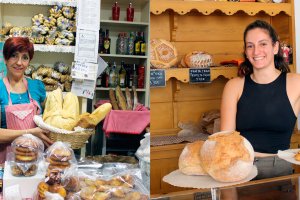 Pepita, la panadera de la calle de las Tiendas, a la izquierda, y Claudia, la nueva panadera de la calle Lope de Vega.