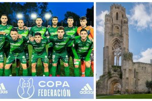El CD Arenteiro y el Templo de la Veracruz, uno de los símbolos de O Carballiño.