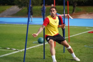 Eguaras en el entrenamiento de este miércoles en el Anexo.