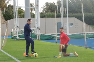 Kaiky con Cid Andrade a primera hora en el campo Anexo.
