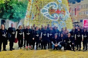 Los vecinos de La Cañada ante el árbol de Navidad de la capital.
