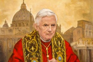 Retrato de Benedicto XVI, obra de Raúl Berzosa, en la Casa Sacerdotal San Juan de Ávila de Almería.