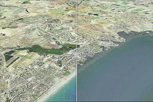 La Fundación Abanca alerta del avance del mar en zonas como Vera (en la foto situación en 2020 y 2100)”.