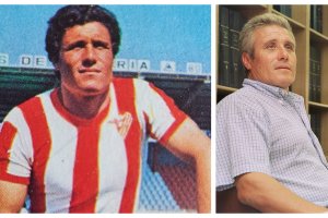 Agustín Piñero en su etapa en la A. D. Almería y una imagen más reciente.