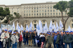 Imagen de la concentración celebrada en Madrid para pedir que no se reduzca el caudal del trasvase Tajo-Segura.