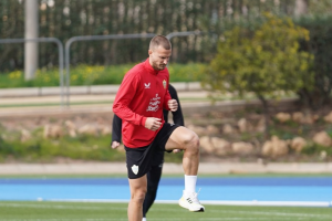 Calentando motores para el partido del viernes contra el Espanyol.
