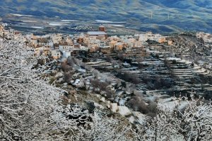 Imagen nevada de Abrucena, tomada este martes y publicada por el Ayuntamiento de esta localidad.