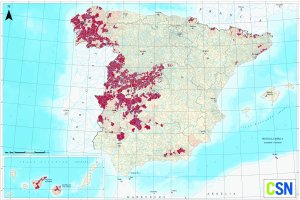 Mapa del Consejo de Seguridad Nuclear con las zonas con mayores índices de contaminación por radón.