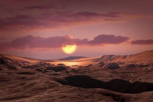 Concepción artística de un exoplaneta rocoso de masa terrestre como Wolf 1069 b en órbita alrededor de una estrella enana roja.