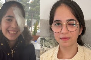 Toñi Fernández Giménez, sonríe tras ser intervenida del tumor ocular.