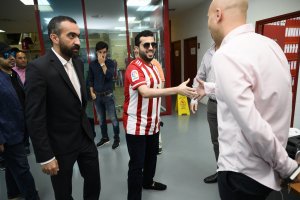 Turki Al-Sheikh en su primera visita al Estadio como presidente del Almería.