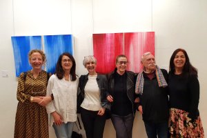 Gádor Sánchez Barazas, historiadora del arte, Lola Berenguer, Pepa Satué, Lola Valls, el pintor Ginés Cervantes y Azucena Bretón, galerista.