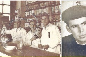 Los camareros del Alcázar: Pepe Manzano, Lázaro y Manuel López y retrato de Valentín Tijeras.