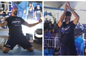 Dani García y José Enrique en la fiesta del ascenso del conjunto melillense.