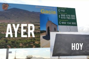 El antes y después del cartel colocado en Gacía.