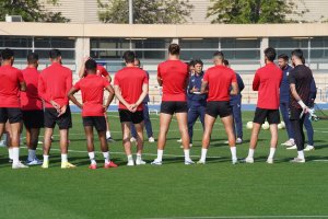 Seis jugadores del Almería tuvieron que pasar los controles tras la sesión.