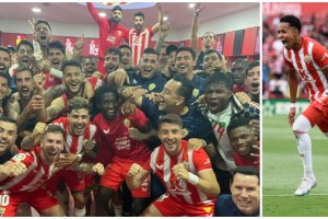 La fiesta en el vestuario después de recital de Lázaro Vinicius ante el Mallorca.