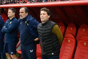 Rubi en el partido ante la Real Sociedad en el Estadio de los Juegos Mediterráneos.