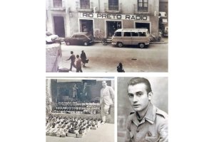 Río Preto abrió en 1962; debajo, Andrés Felices vendiendo zapatos en Brasil y un retrato de juventud.