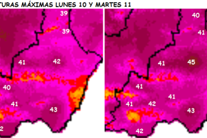 Temperaturas máximas previstas durante este lunes y martes en la provincia.
