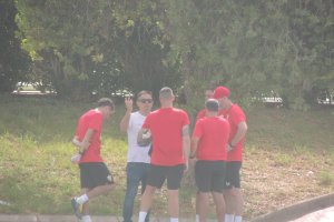 Joao Gonçalves con Vicente Moreono y el cuerpo ténico al completo.