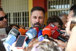 El líder de Vox, Santiago Abascal, durante la jornada.