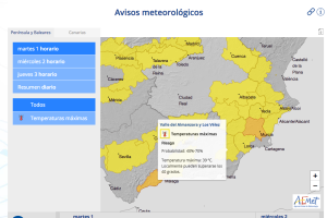 Mapa de alerta en la provincia de Almería