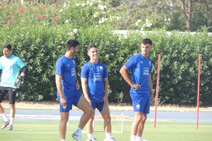 Melero, Arribas y Pubill, este martes en el campo Anexo.