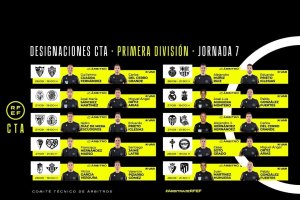 Los árbitros para la séptima jornada en Primera División.