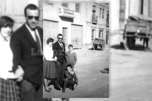 Manuel Gálvez Andújar, trabajador de Oliveros, con su familia, en la calle Altamira, donde vivían.