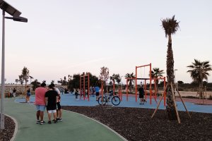 Personas haciendo uso del gimnasio al aire libre.