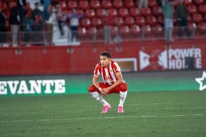 La imagen de Lázaro al final del partido ante la Real Sociedad del pasado sábado. 