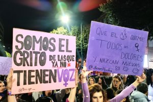 Dos pancartas en la segunda manifestación por el Día Internacional de la Eliminación de la Violencia contra la Mujer.