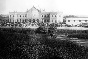 La estación de Almería rodeada de la vega y repleta de público.
