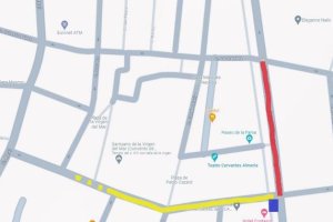 Mapa que la Agrupación ha facilitado a las hermandades para marcar en rojo el tramo que se eliminará.