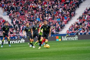 Leo Baptistao en una jugada del partido en el Cívitas Metropolitano ante el Atlético de Madrid.