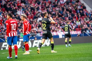 Leo Baptistao celebra su gol al Atlético de Madrid.