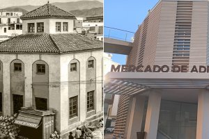 Imagen de la antigua plaza y del actual mercado de Adra.
